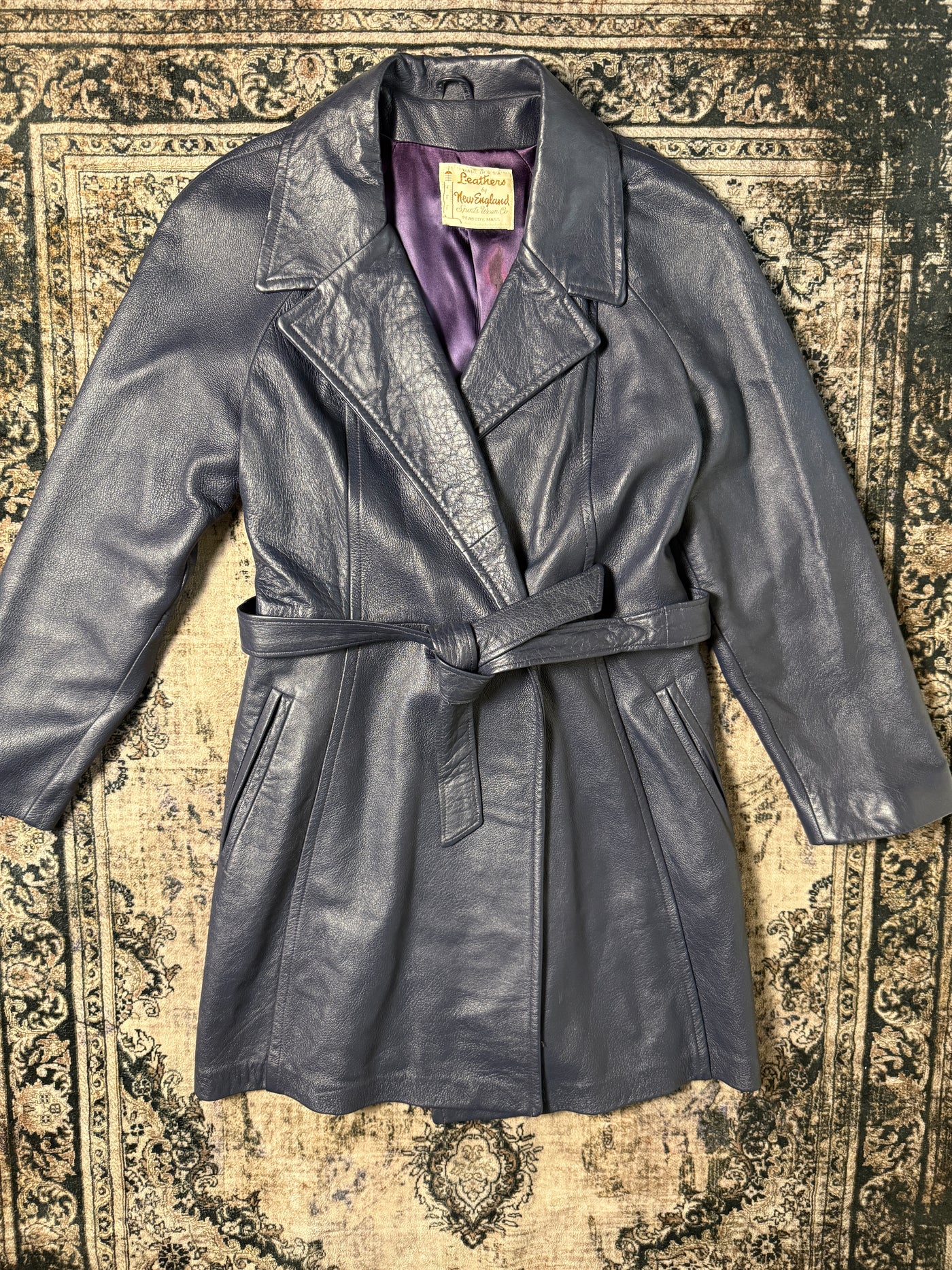 VTG 2-POCKET NAVY BLUE LEATHER WOMEN'S COAT