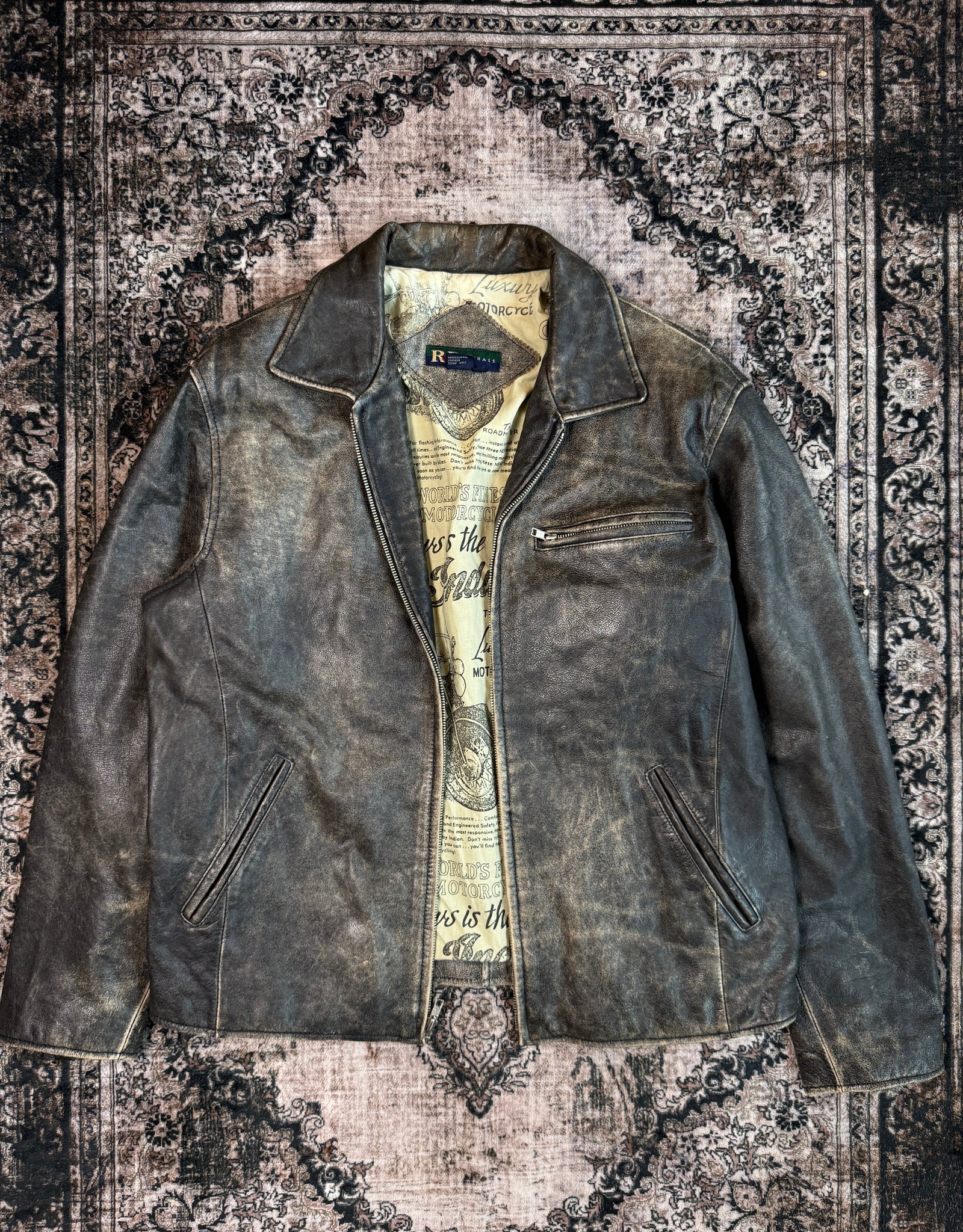 Brown Leather Rustic Jacket (Size L)