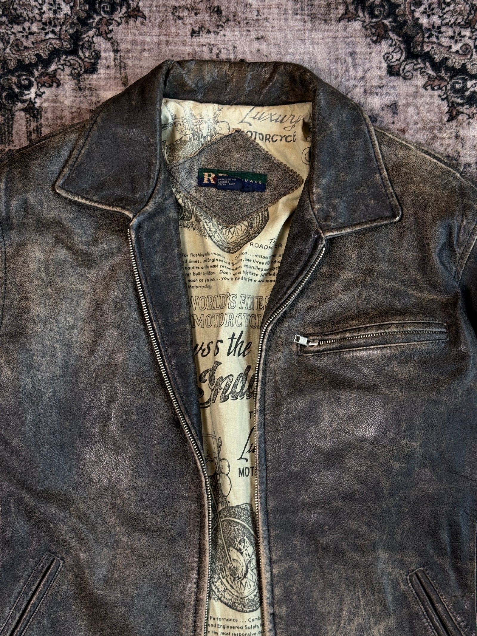 Brown Leather Rustic Jacket (Size L)
