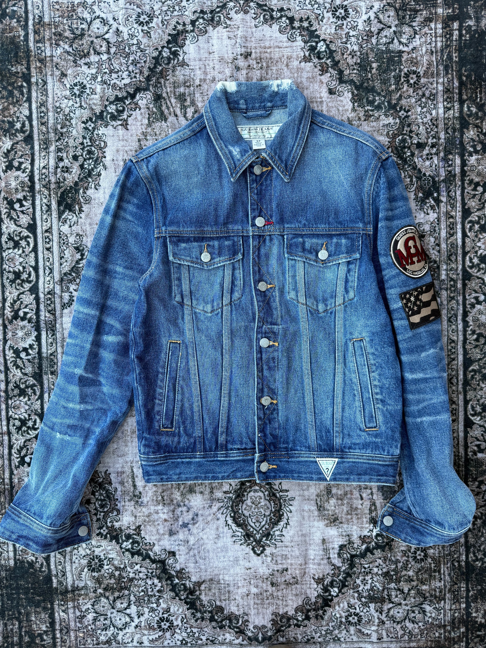 VTG GUESS Jeans Men's Blue Denim Patch Work Jacket (Size Small)