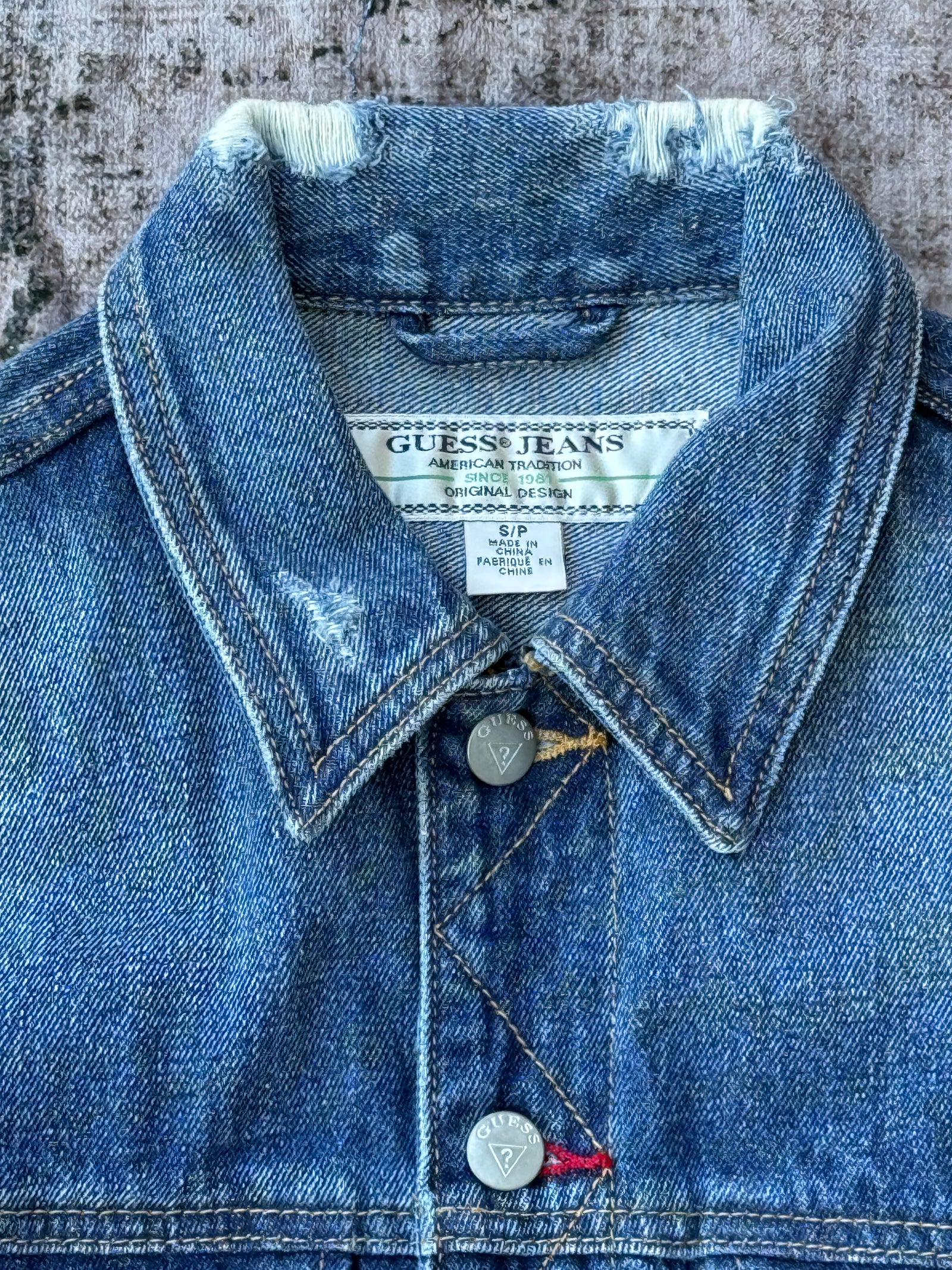 VTG GUESS Jeans Men's Blue Denim Patch Work Jacket (Size Small)