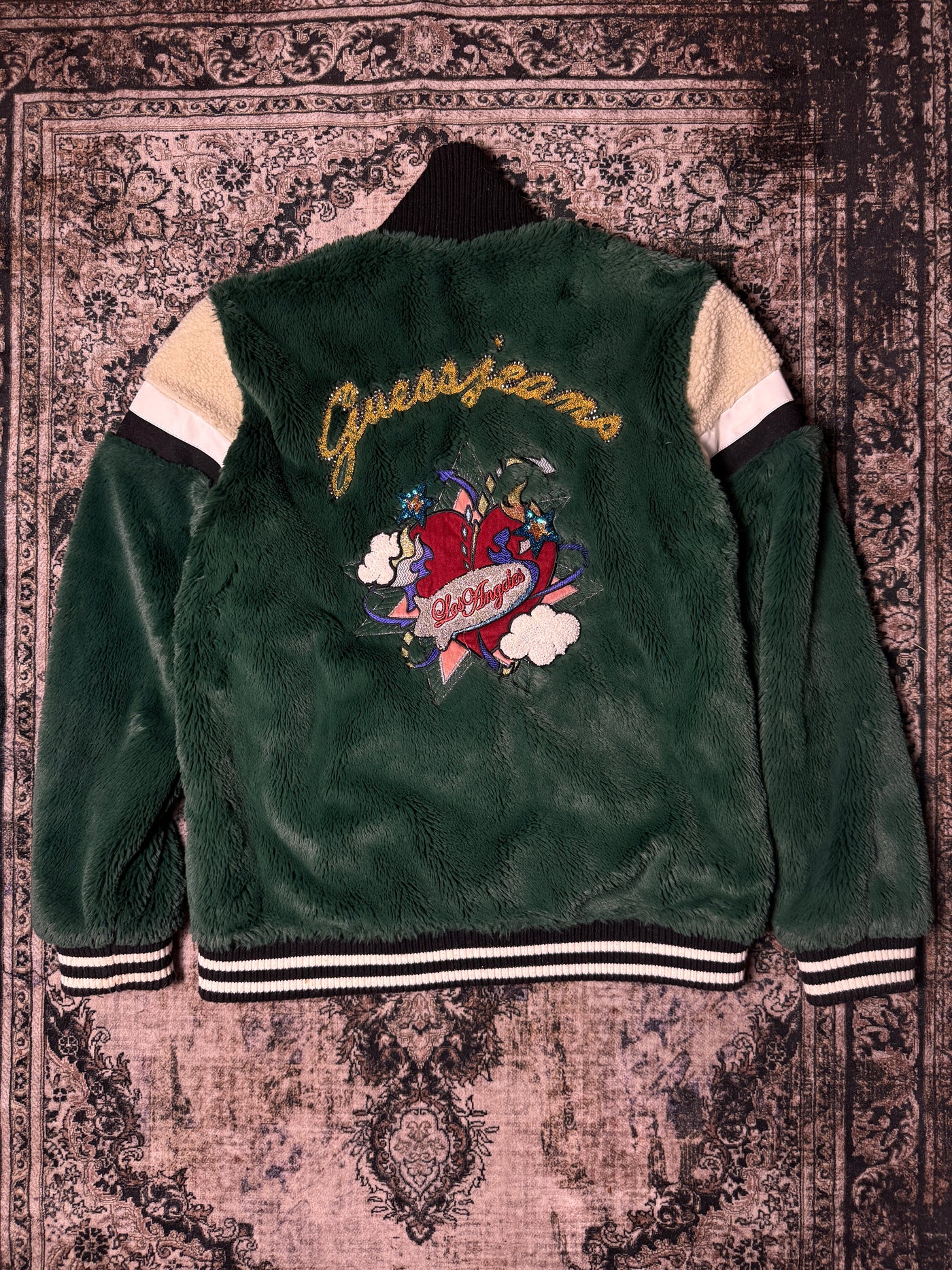 GUESS Joanne Coat Bomber Varsity Jacket Faux Fur Sherpa (Size S)