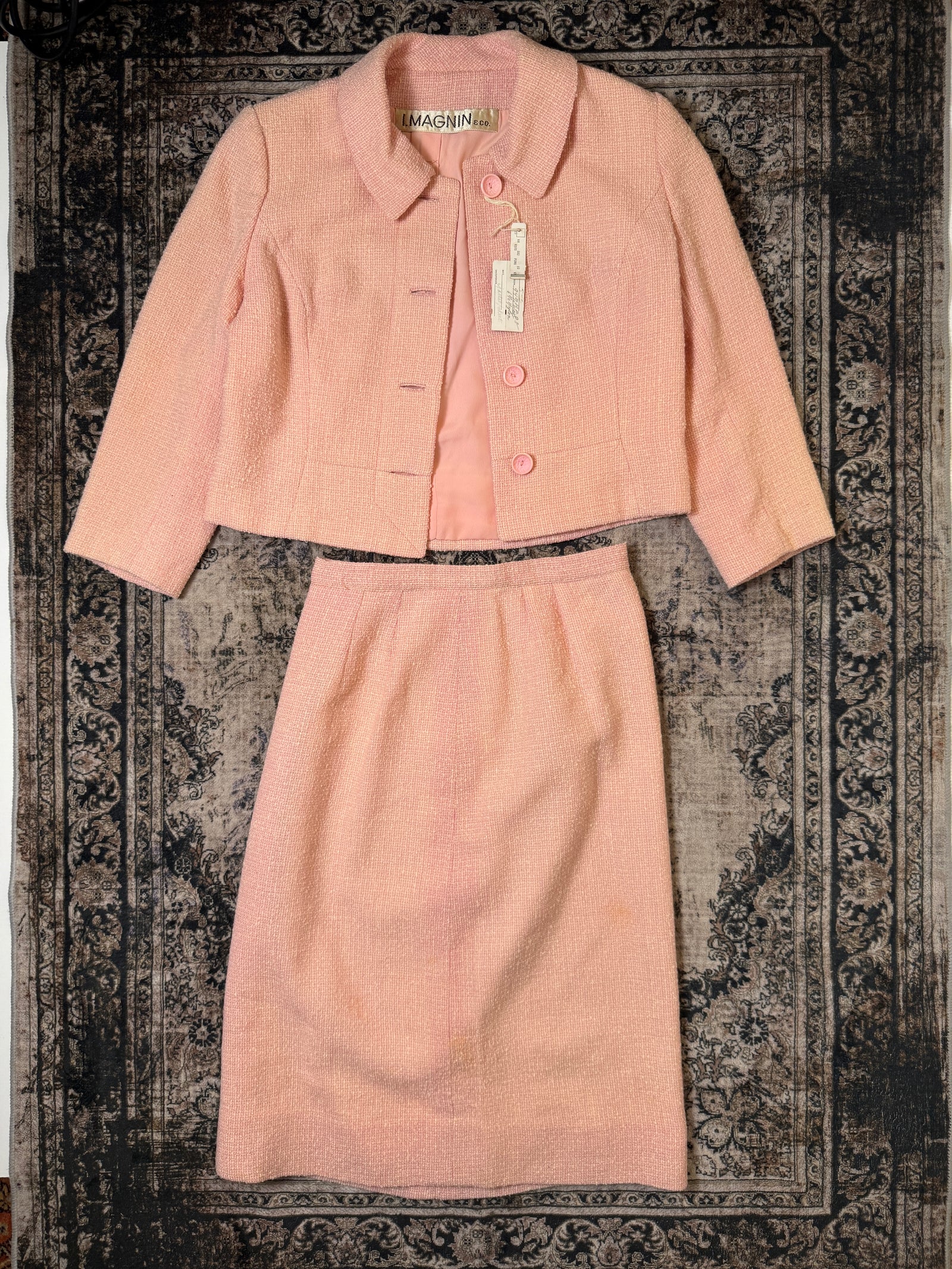 (1950s) Saks Fifth Avenue Pink Cashmere Blazer & Skirt Set (Size 8) - NWT