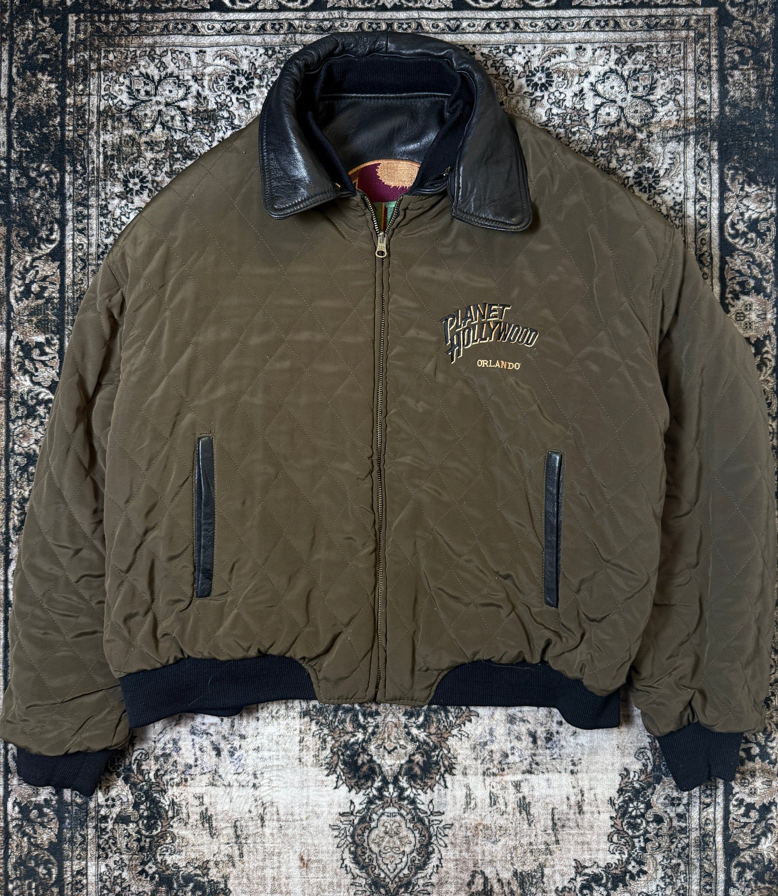 (90s) Planet Hollywood Reversible Leather Bomber Jacket (Tag OS/ Large)