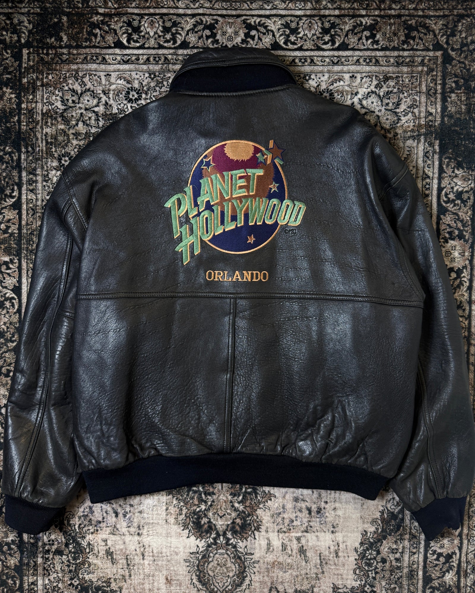 (90s) Planet Hollywood Reversible Leather Bomber Jacket (Tag OS/ Large)