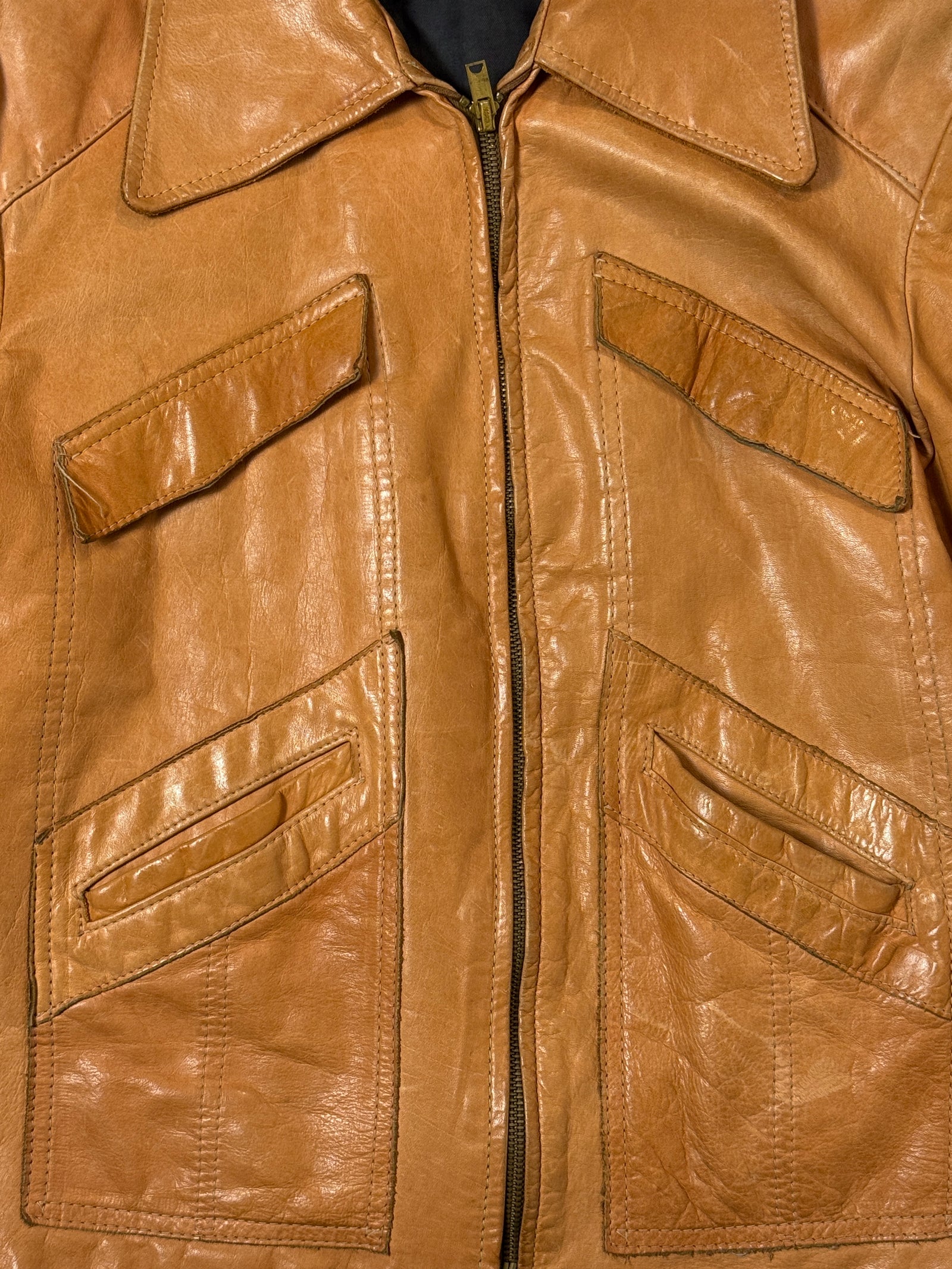 VTG WMNS Tan Brown Leather Jacket (Size M)