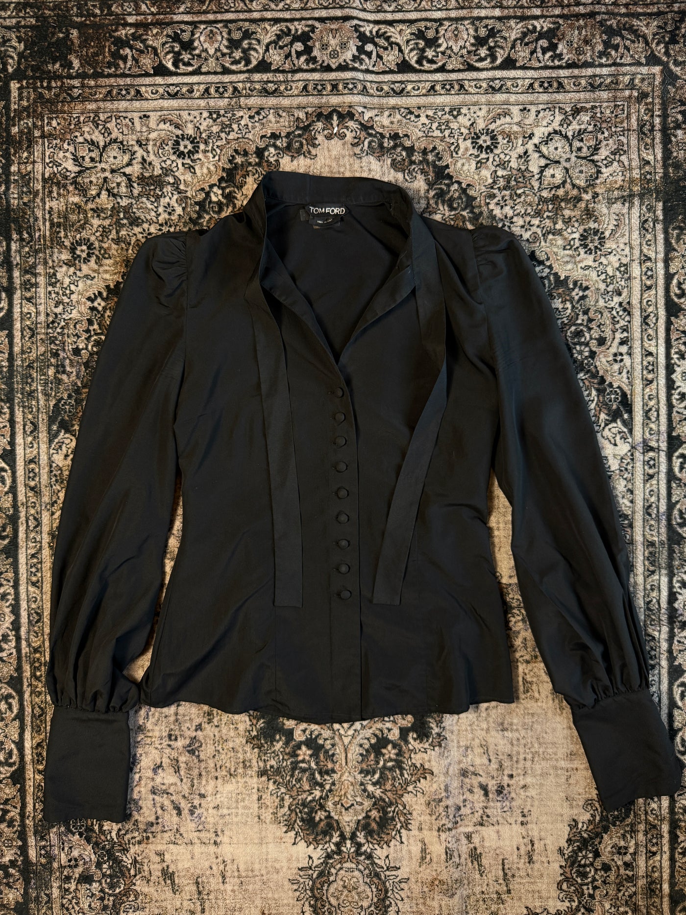 Tom Ford WMNS Black Tie Neck Uniform Button Up Blouse (Size 38/US 2/S)