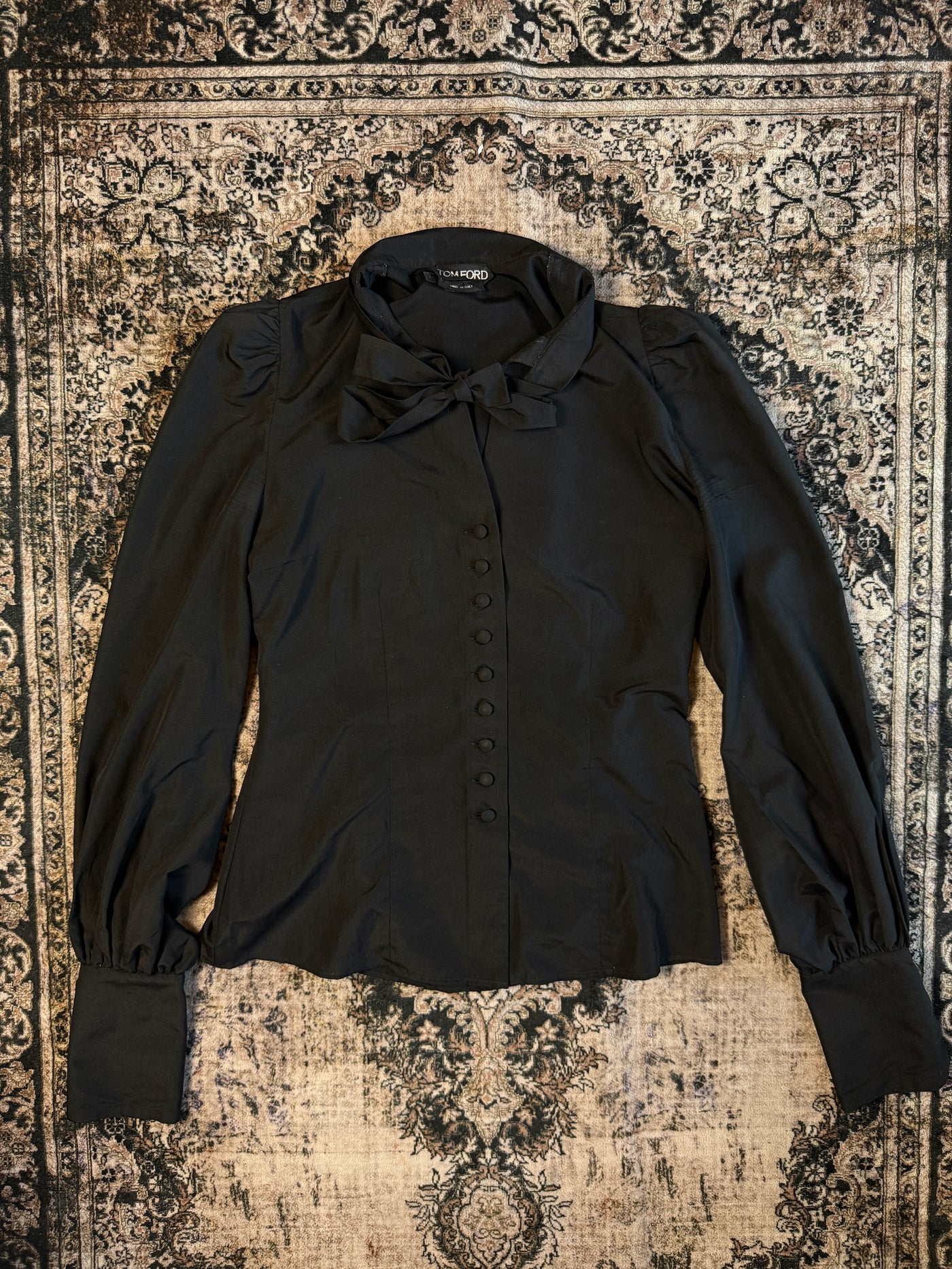 Tom Ford WMNS Black Tie Neck Uniform Button Up Blouse (Size 38/US 2/S)