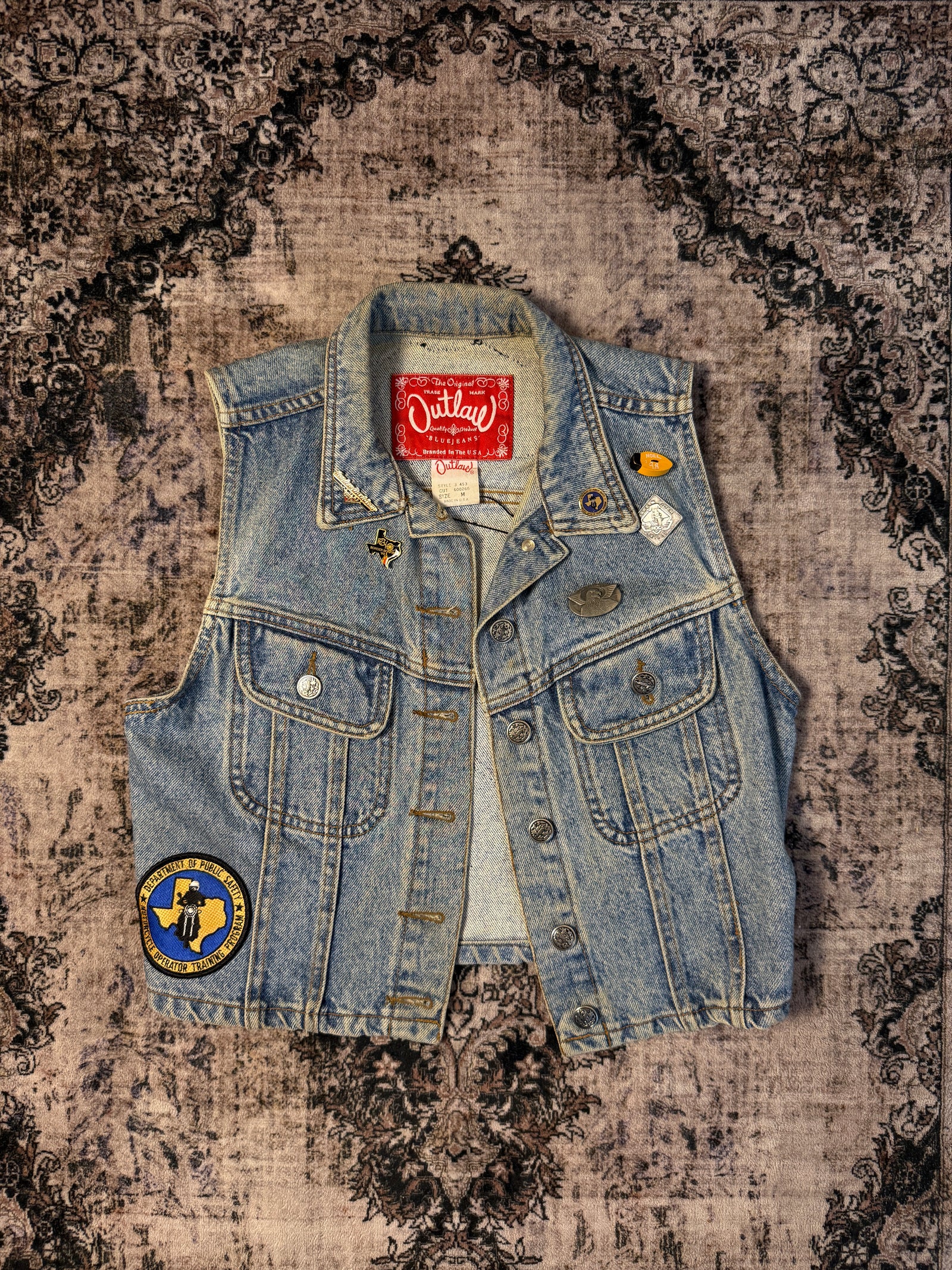 00s Denim Jean Vest w/Harley Davidson Patches and Pins