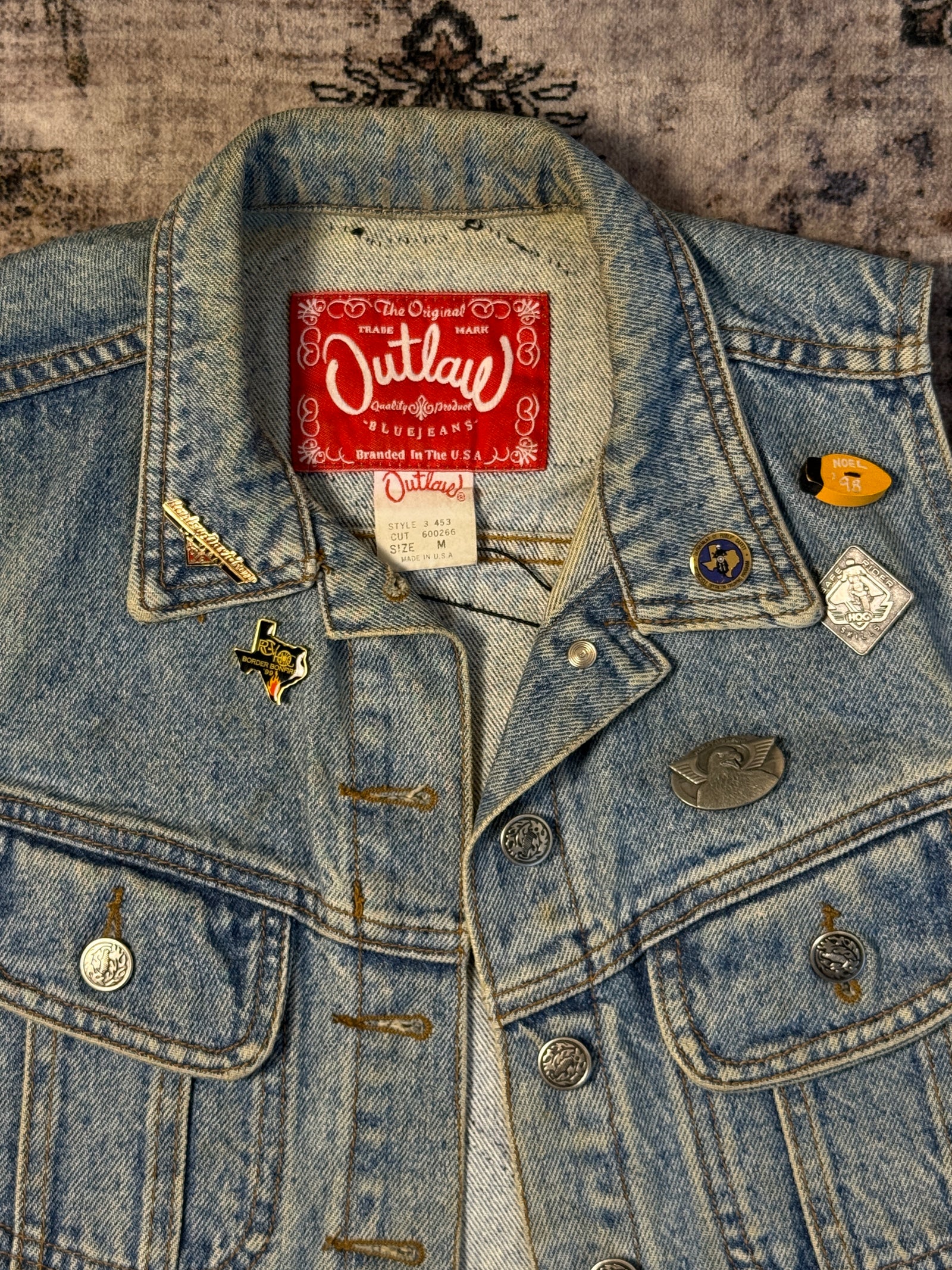 00s Denim Jean Vest w/Harley Davidson Patches and Pins
