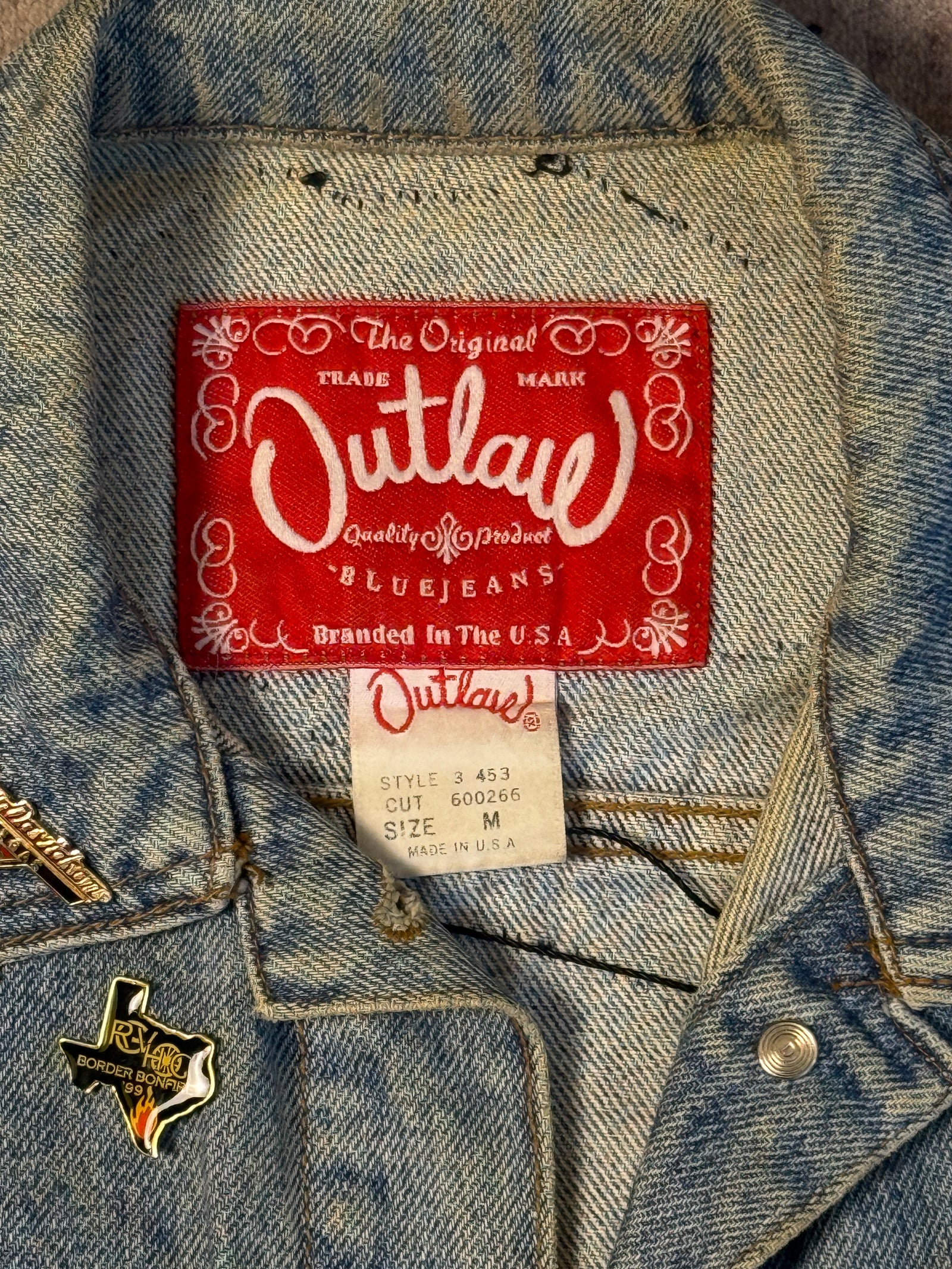 00s Denim Jean Vest w/Harley Davidson Patches and Pins